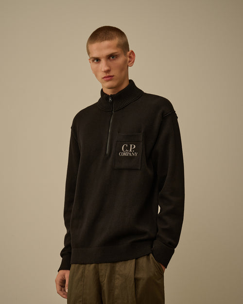 Soft Cotton Stretch Chest Pocket Half Zip Sweater