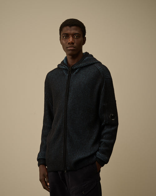 Fleece Knit Hooded Full Zip Sweater