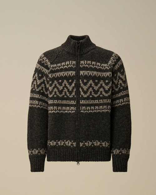 Jacquard Wool Logo Full Zip Cardigan