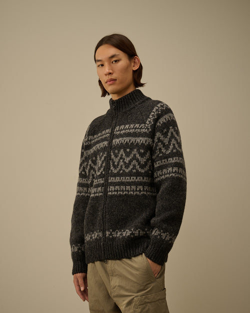 Jacquard Wool Logo Full Zip Cardigan