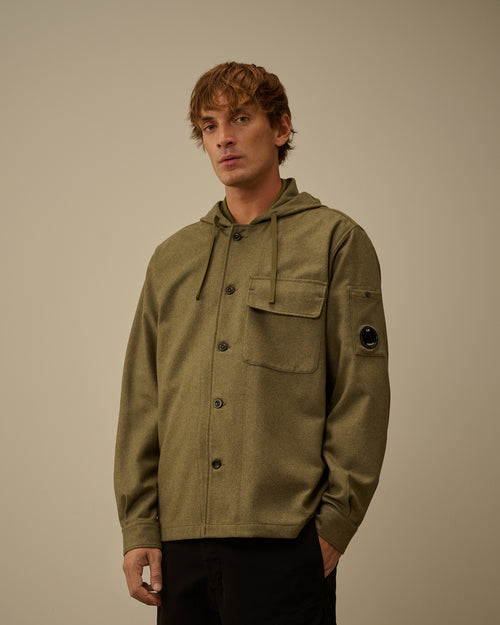 Felt Hooded Button Overshirt