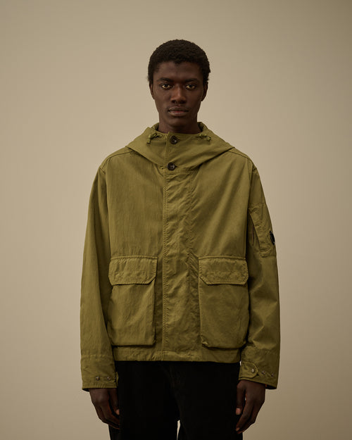 Twill Hooded Short Jacket - Green - S