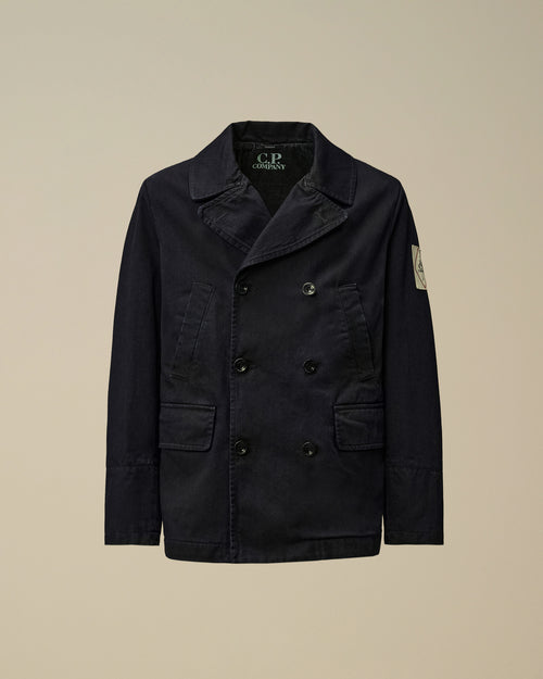 3/4 Plated Denim Pea Coat - Blue Enfant