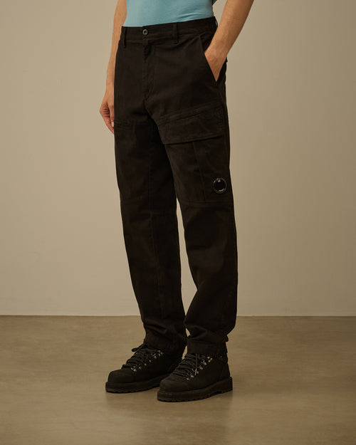 Black Stretch Sateen Loose Cargo Pants