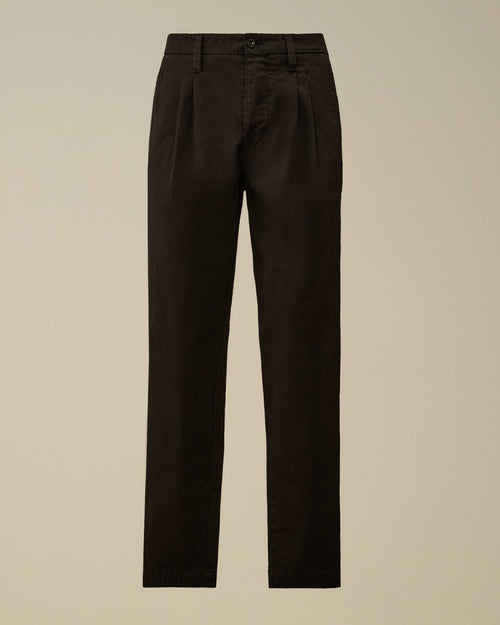 Black Cotton Gabardine Loose Chino Pants