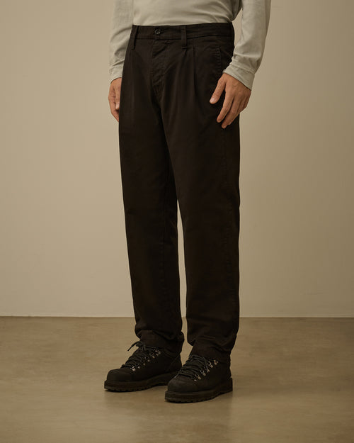 Black Cotton Gabardine Loose Chino Pants