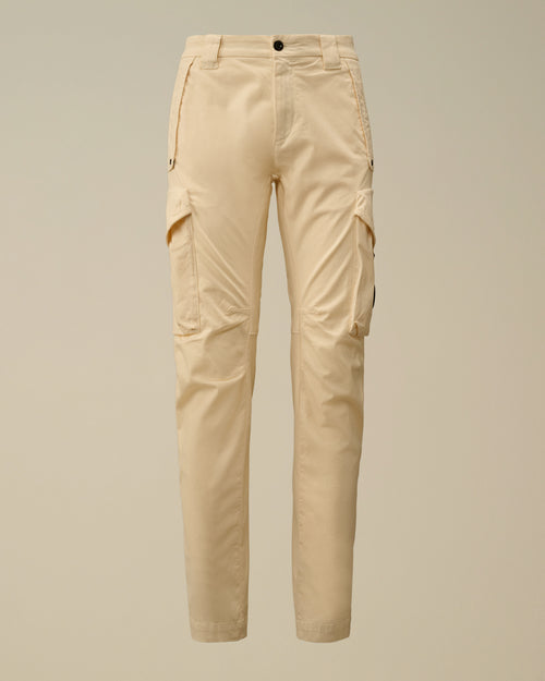Beige Stretch Sateen Ergonomic Lens Cargo Pants