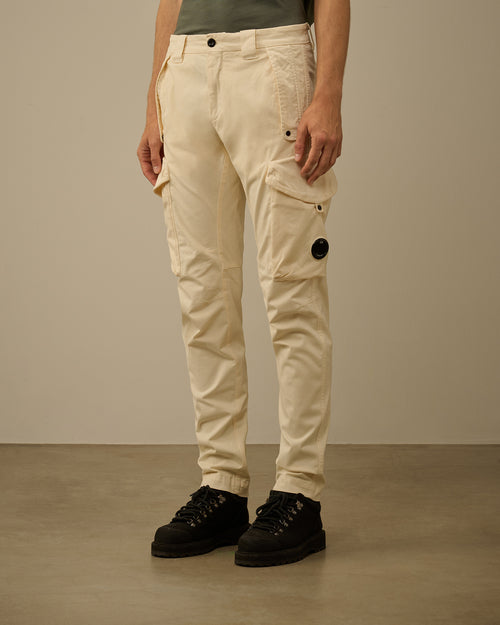 Beige Stretch Sateen Ergonomic Lens Cargo Pants