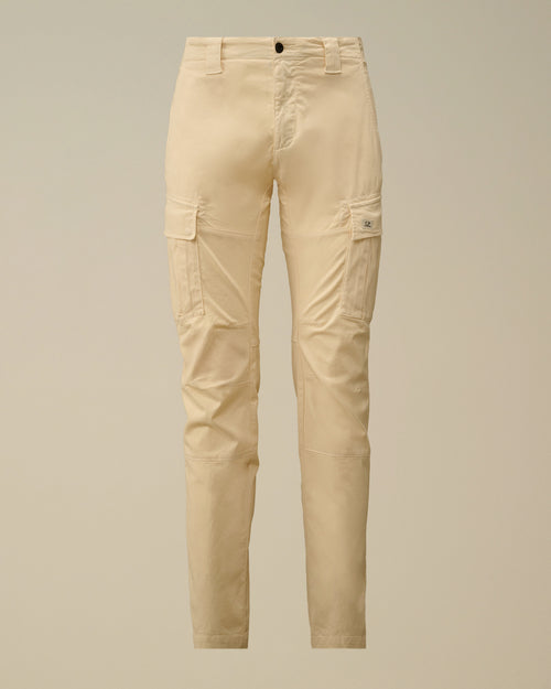 Beige Stretch Sateen Ergonomic Cargo Pants