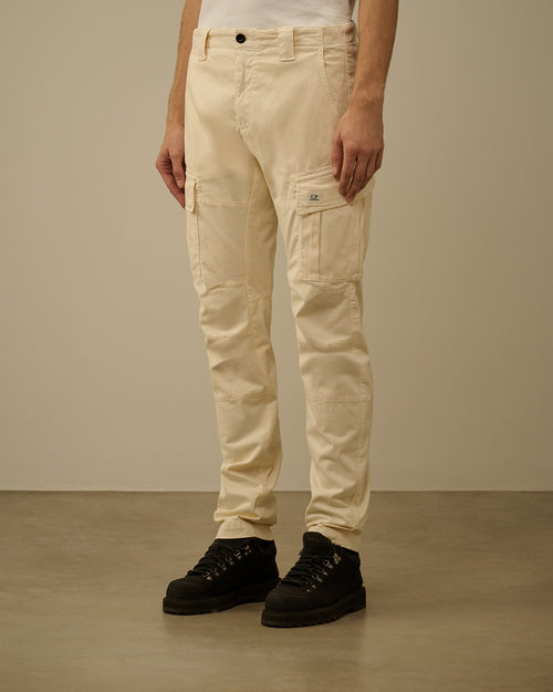 Beige Stretch Sateen Ergonomic Cargo Pants