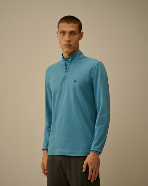 Stretch Piquet Half Zip Long Sleeve Polo