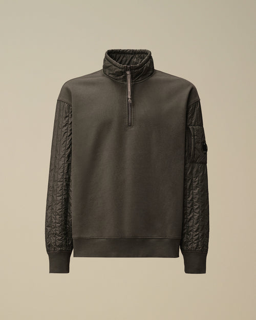 Diagonal Raised Fleece Mixed Half Zip Sweatshirt