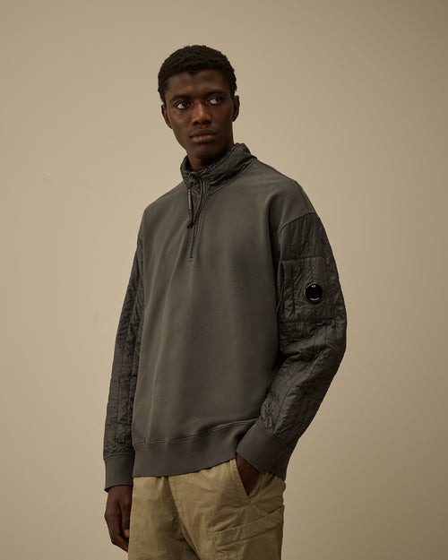 Diagonal Raised Fleece Mixed Half Zip Sweatshirt