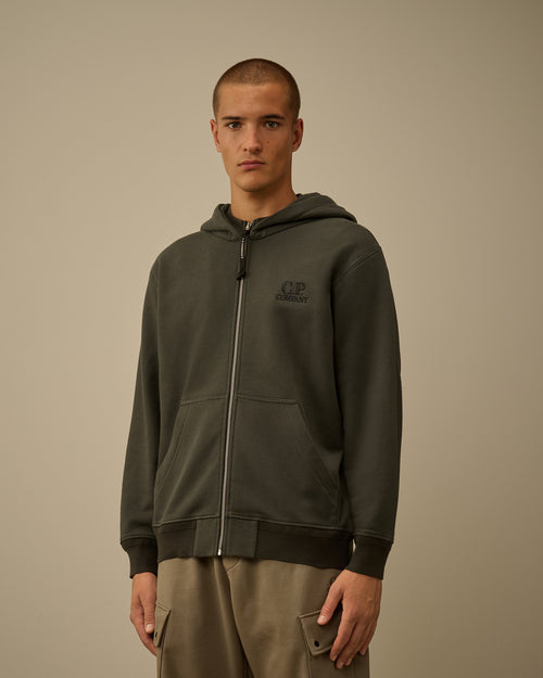 Diagonal Raised Fleece Hooded Full Zip Sweatshirt