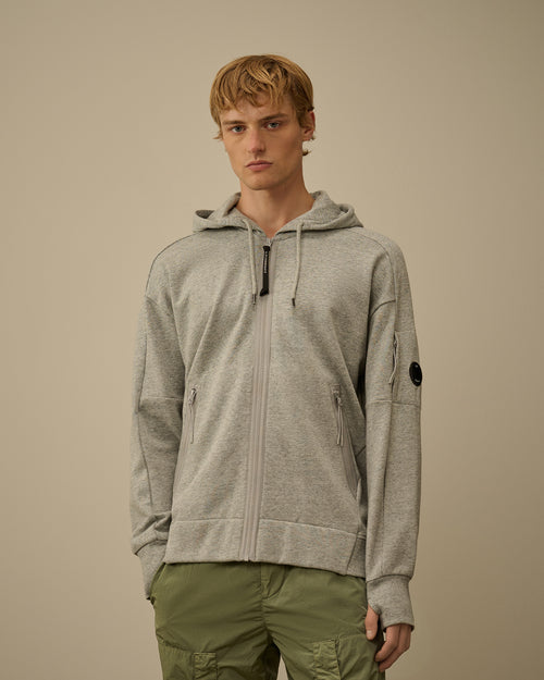 Diagonal Raised Fleece Hooded Full Zip Sweatshirt
